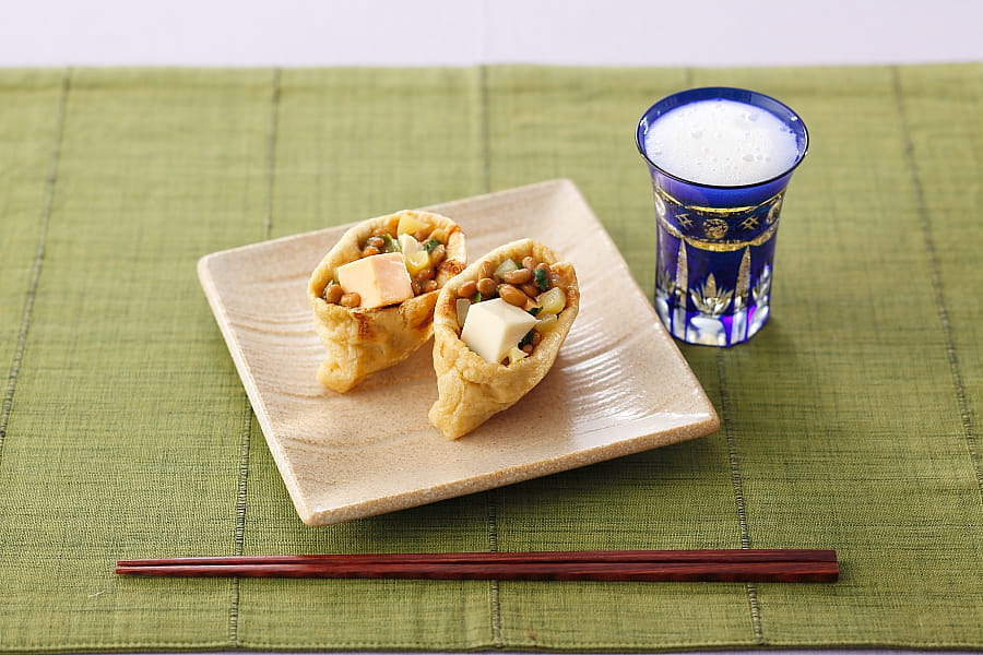 ベルキューブと納豆のきつね焼き